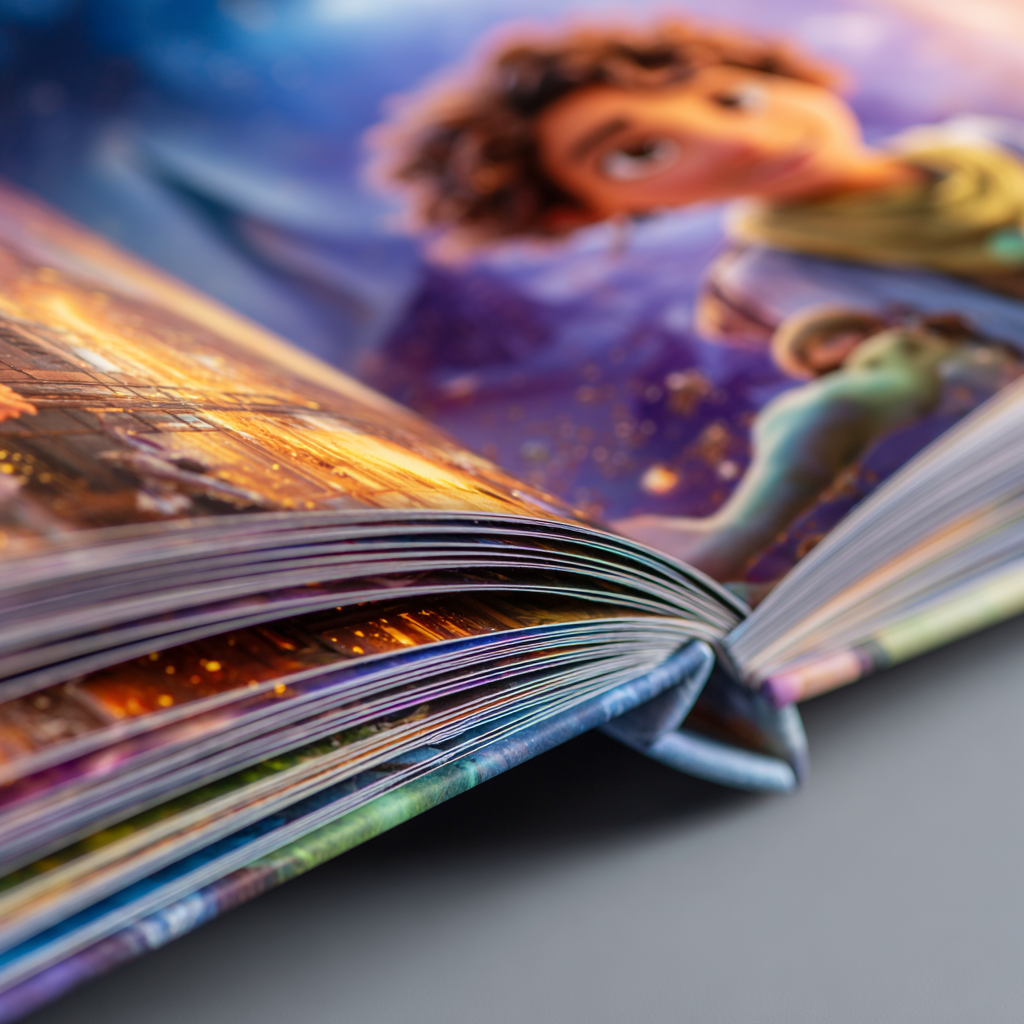 Open pages of Emma's Magical Adventure showing beautiful illustrations and personalized story content